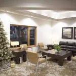 comfortable waiting area with holiday decorations